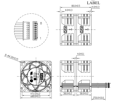 AVC奇鋐DFPL0880B8U 80x80x80mm 48V DC双重反转散